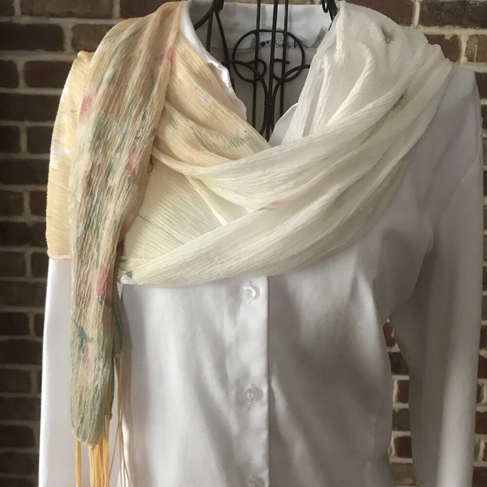 Vintage Slinky Art Deco Scarf Roaring 20 Style with Flapper Brush Fringe. Ombre